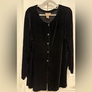 Eileen Fisher Black Velvet Button-Up Tunic. Size M